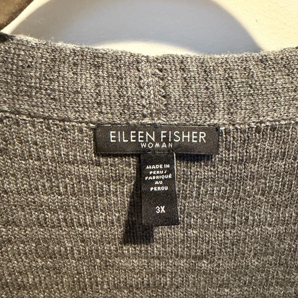 Eileen Fisher Cotton Blend Gray Open Cardigan Sweater Tunic Waffle Knit 3X - Picture 3 of 5
